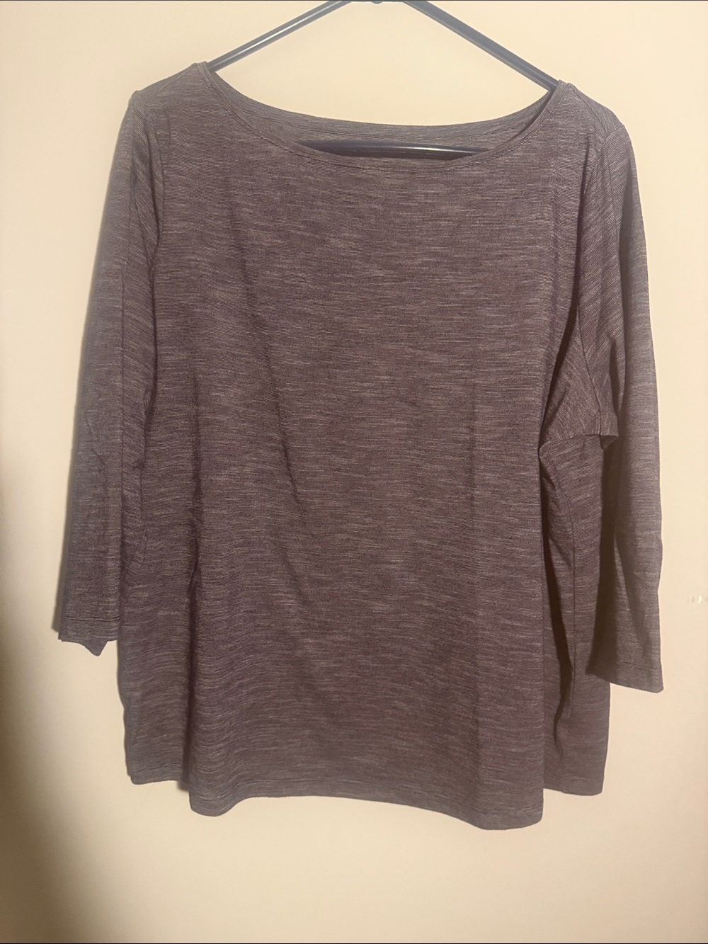 Talbots Heathered Navy Boatneck Long Sleeve Top 3/4 Length Sleeve